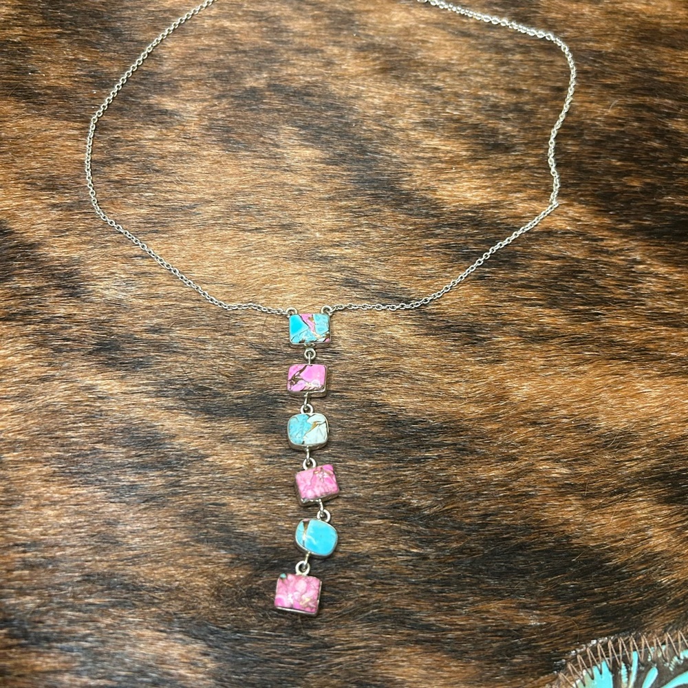 .925 Silver Cotton Candy Lariat Necklace